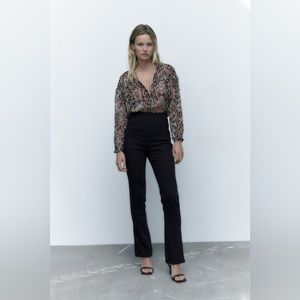 Zara | Long Sleeve Semi-Sheer V-neck Blouse w Metallic Thread